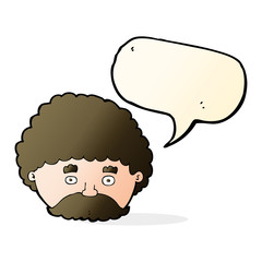 cartoon man with mustache with speech bubble