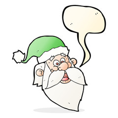 cartoon jolly santa claus face with speech bubble