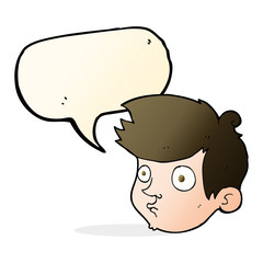 cartoon staring boy with speech bubble