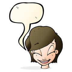 cartoon pretty female face with speech bubble