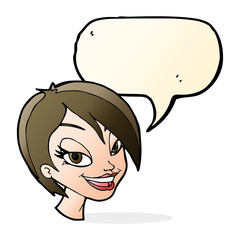 cartoon pretty female face with speech bubble