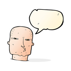 cartoon bald tough guy with speech bubble