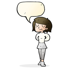 cartoon pleased woman with speech bubble