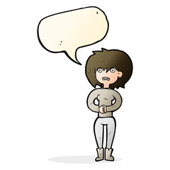 cartoon worried woman with speech bubble
