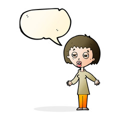 cartoon tired woman with speech bubble