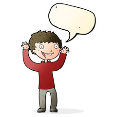 cartoon excited boy with speech bubble