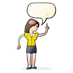 cartoon woman with clever idea with speech bubble