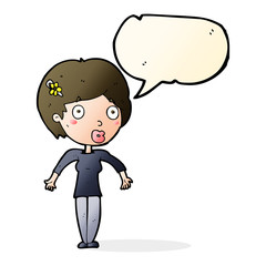 cartoon shocked woman with speech bubble