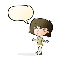 cartoon girl with no worries with speech bubble