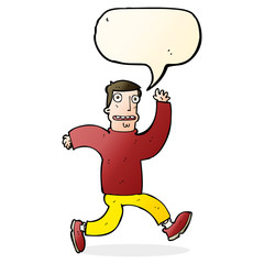 cartoon terrified man with speech bubble