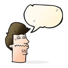 cartoon nervous man with speech bubble