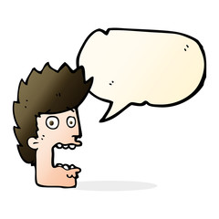 cartoon terrified man with speech bubble