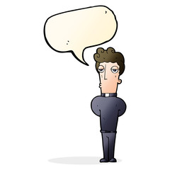 cartoon priest with speech bubble