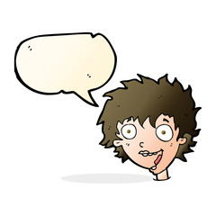 cartoon crazy excited woman with speech bubble