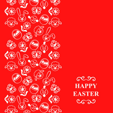 Easter cartoon vertical ornament card on red background