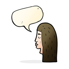 cartoon female face profile with speech bubble
