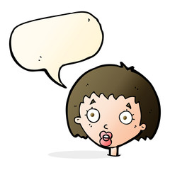 cartoon surprised female face with speech bubble