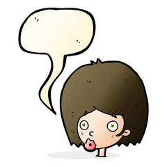 cartoon surprised female face with speech bubble
