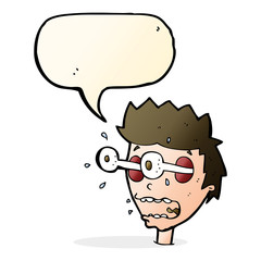 cartoon surprised man with eyes popping out with speech bubble