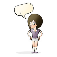 cartoon woman with hands on hips with speech bubble