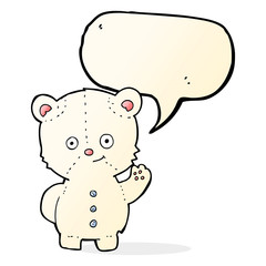 cartoon waving polar bear cub with speech bubble