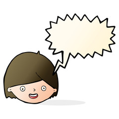 cartoon happy face with speech bubble