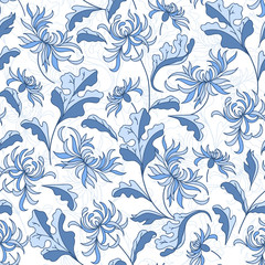 Seamless raster vintage japanese pattern with lily