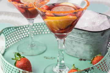 Martini glasses with sangria.