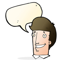 cartoon happy man with speech bubble