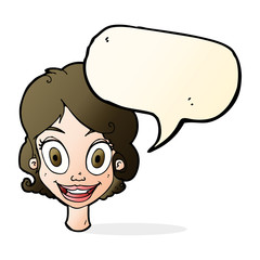 cartoon happy woman with speech bubble