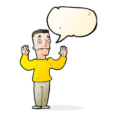 cartoon man surrendering with speech bubble