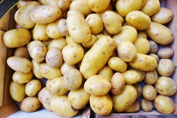 Crate of new potatoes