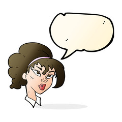 cartoon pretty woman with speech bubble