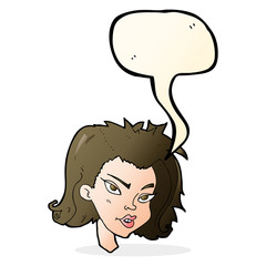 cartoon female face with speech bubble