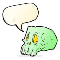 cartoon spooky skull with speech bubble
