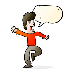 cartoon frightened man with speech bubble