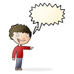 cartoon happy boy laughing with speech bubble