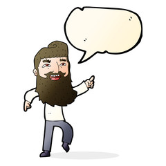 cartoon man with beard laughing and pointing with speech bubble
