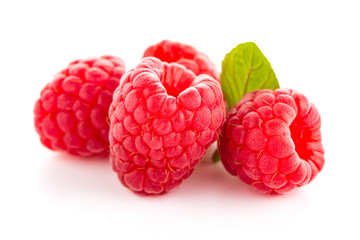 Raspberries with leaves