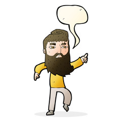 cartoon bearded man pointing the way with speech bubble