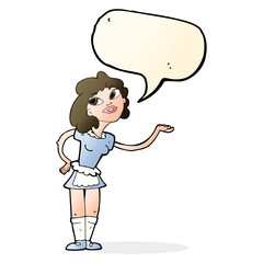 cartoon waitress serving with speech bubble