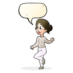 cartoon friendly woman waving with speech bubble