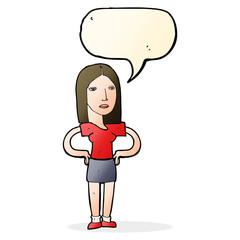 cartoon woman with hands on hips with speech bubble