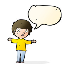 cartoon worried boy with speech bubble