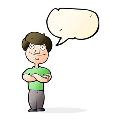 cartoon happy man with speech bubble