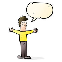 cartoon happy man with speech bubble