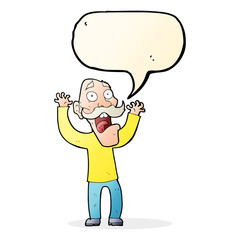 cartoon old man getting a fright with speech bubble