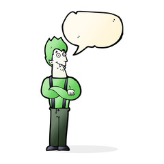 cartoon happy vampire with speech bubble