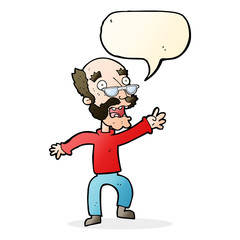 cartoon frightened old man with speech bubble