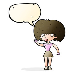 cartoon woman waving with speech bubble